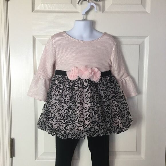 Little Lass Other - LITTLE LASS Floral Velvet Dress & velvet leggings